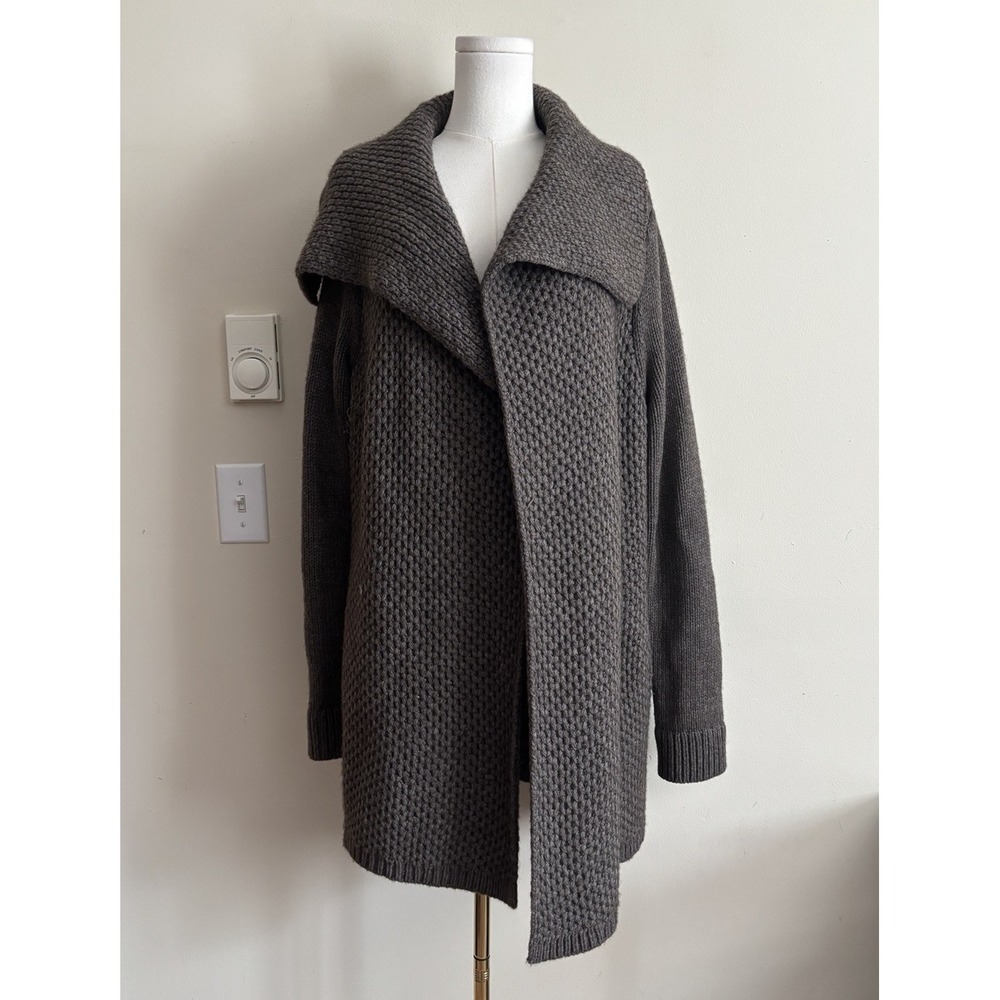 Vince Chunky Knit Cardigan Sweater Large Yak Wool Brown Drape Front Chic Luxury